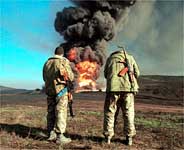 [ Oil well burning in Chechnya ]