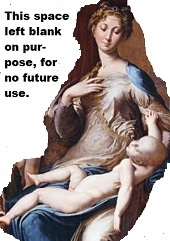Mannerist painting with elongated human bodies. Note mommy's fingers positioning, perhaps like Robert Schumann's neurologically impaired hand? What touching sentimentality mommy's face shows, like maybe baby never poops or if yes she doesn't want to get soiled by it? And baby vainly reaching up with one arm in case he slips off her lap, and the other arm maybe dislocated in its socket?