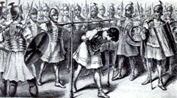 The Roman army. Defeated soldier passing under the yoke.