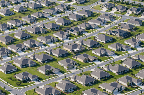 Single family suburban houses housing suburban nuclear families.