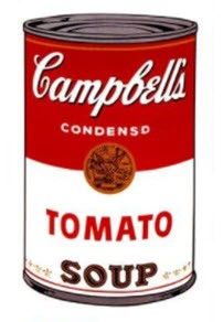 BMcC artwork commenting on Warhole painting of Campbell's soup can. Click for referenced War hole.