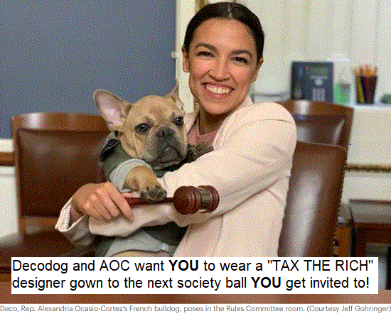 Alexandria Ocasio-Cortez and Deco pose for a photo op together in the United States Capitol building.