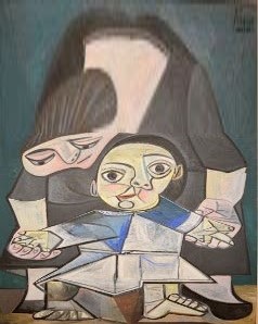 Pablo Picasso painting of mother hovering over her child who is trying to take his first steps toward independence. Intrusive bitch.