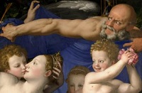 What manner of pedaphilic and voyeuristic naughtiness is going on here? Let gooey give mommy a slimy on the lips and let daddy look on while sibling pulls back the curtain on the chaste debauchery! Who the hell is the perp who painted this? Agnolo Bronzino.
